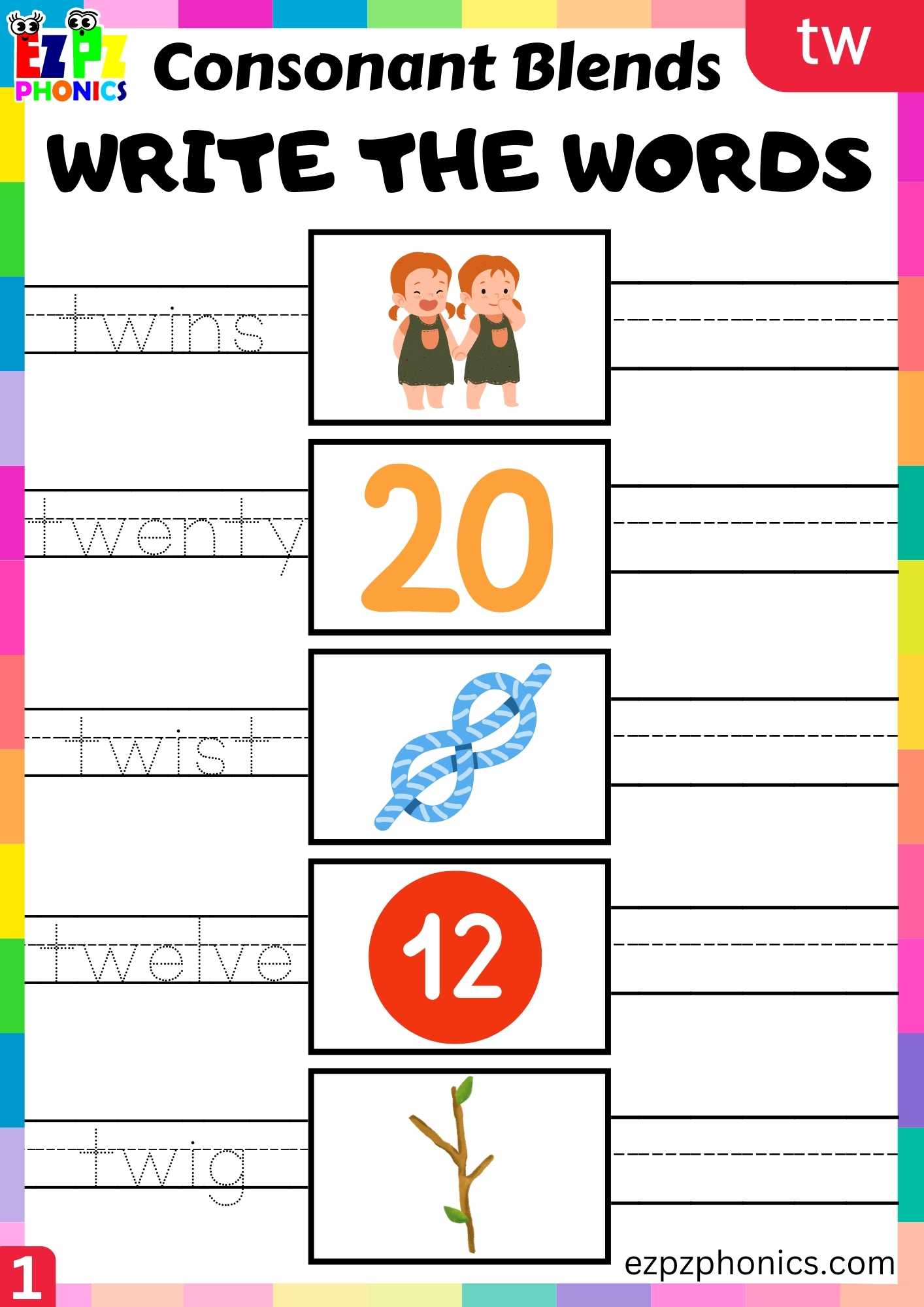 TW Words Write The Words Phonics Consonant Blends Worksheet